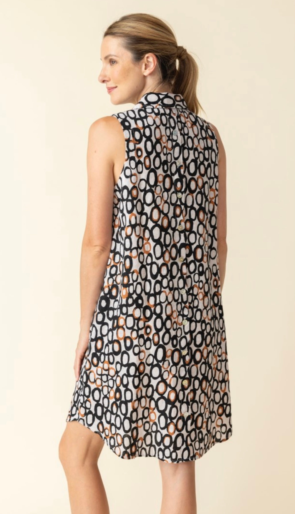Linen Circle Sleeveless Shirt Dress