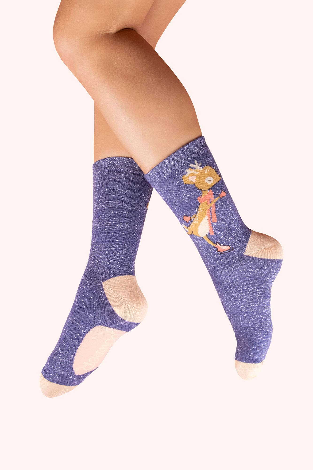Glitter Ankle Socks - Skating Deer