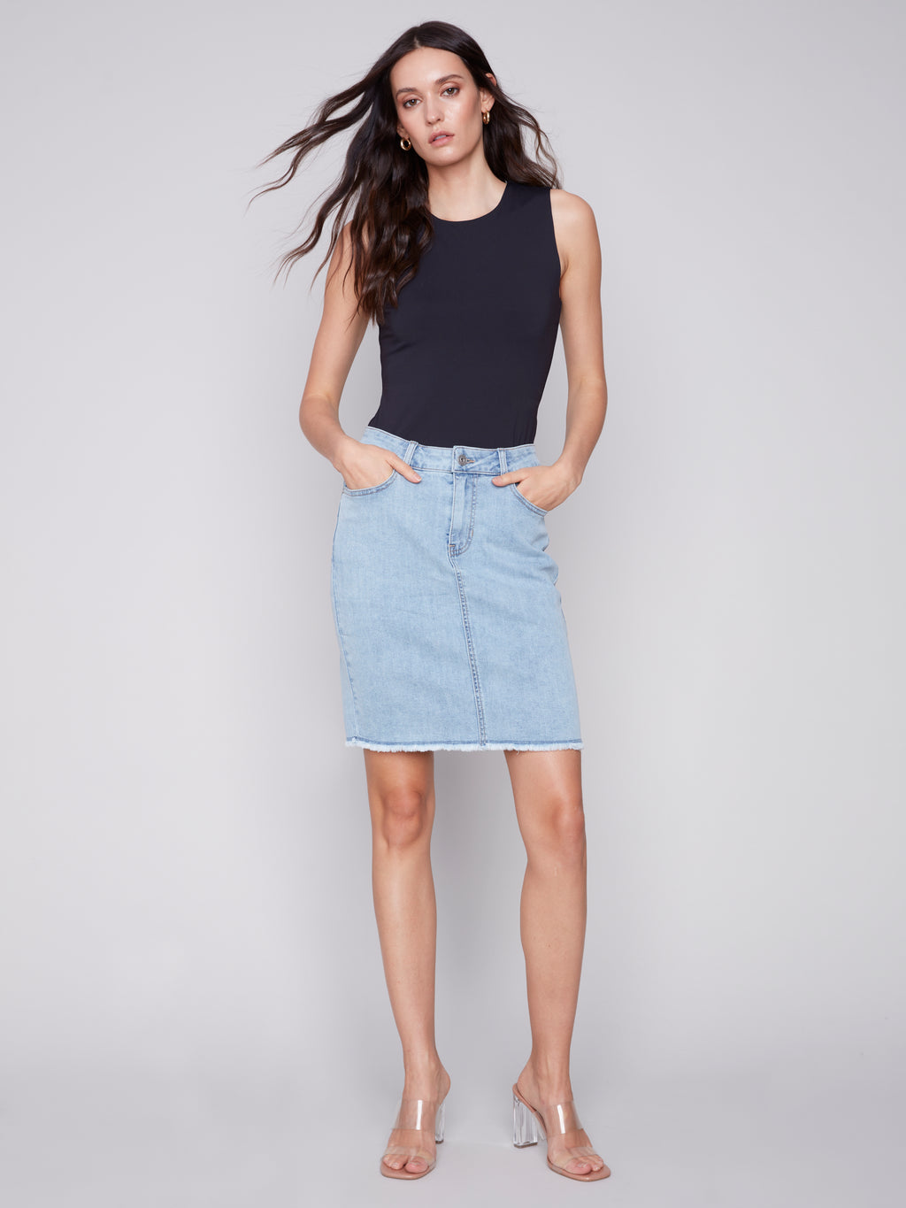 Frayed Hem Denim Skort
