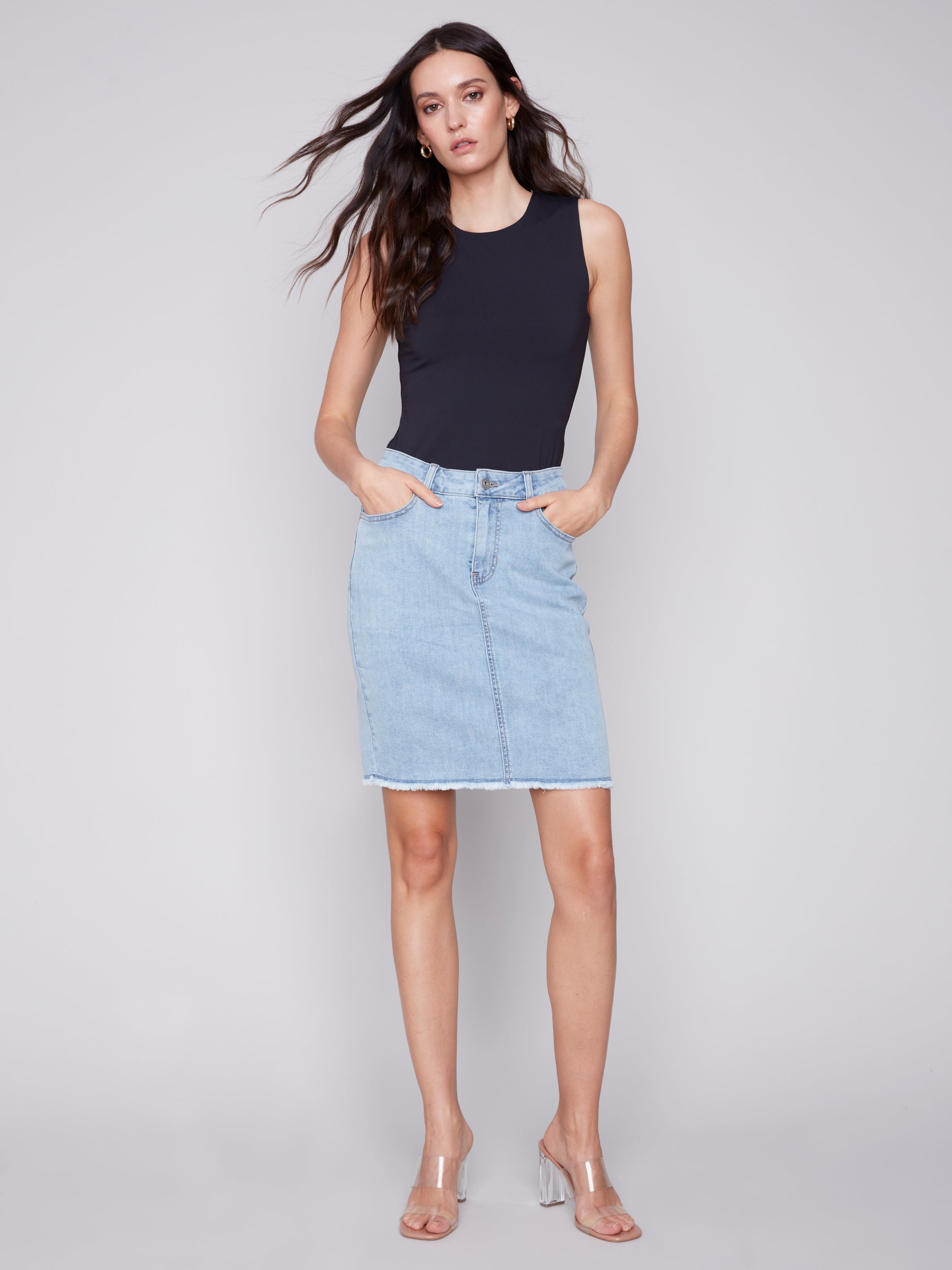 Frayed Hem Denim Skort