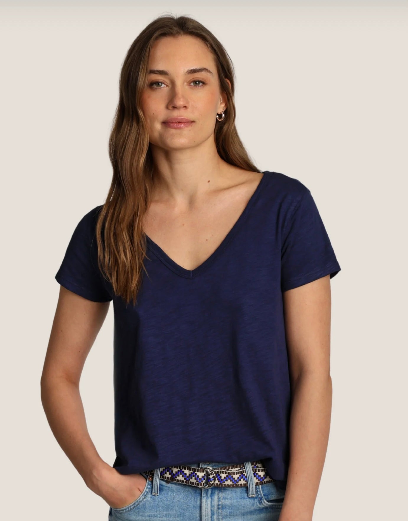 S/S Deep V Neck Tee