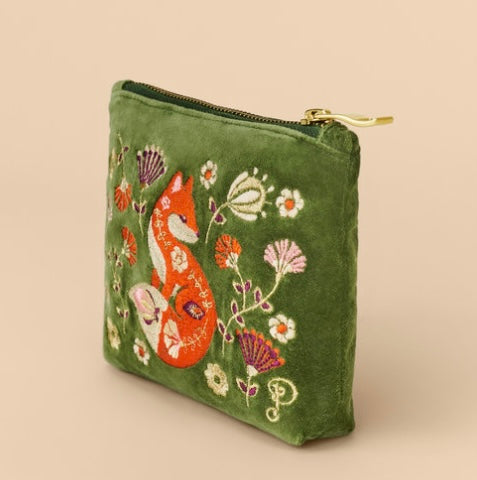 Velvet Embroidered Mini Pouch