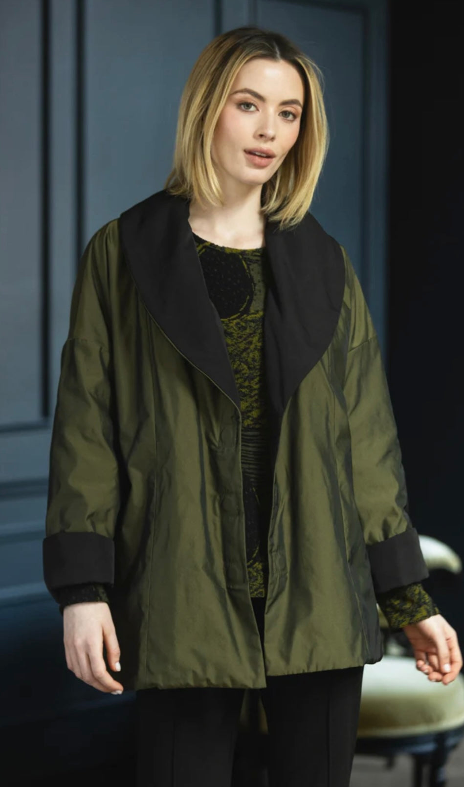 Two Tone Taffeta Metropolitan Coat