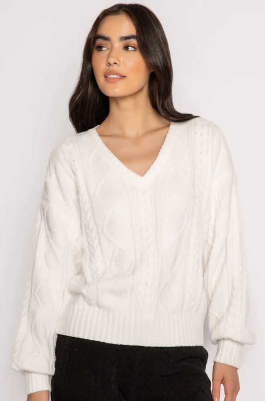 Cable Lounge V Neck Sweater