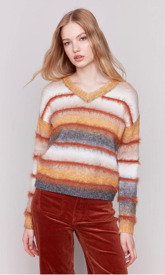 V-Neck Space Dye w/Eyelash Sweater