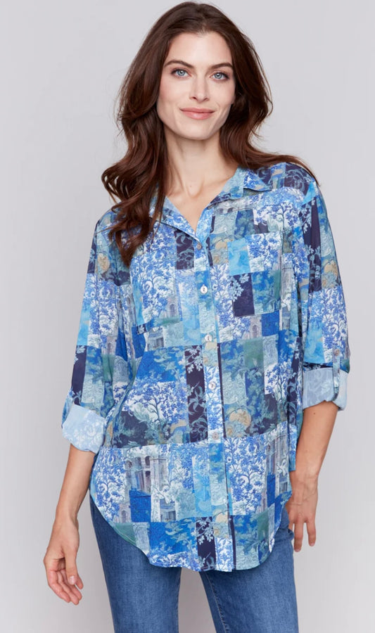 2 Way Printed Combo Crepe Blouse