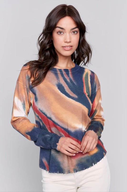 Printed Crew Neck Plushy Sweater