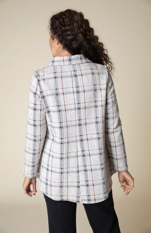 Windowpane Plaid Knit Swing Jacket