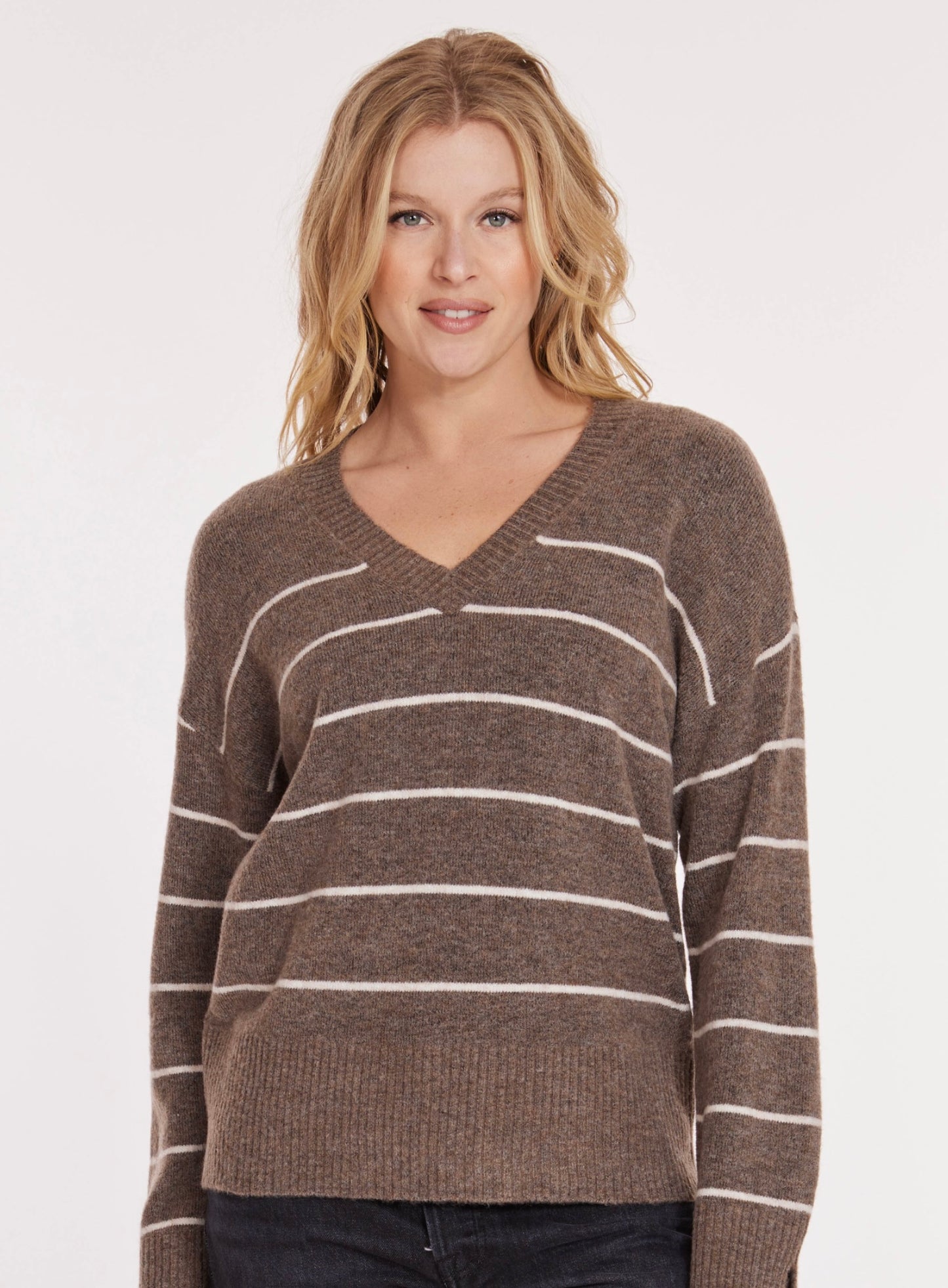 Boxy V-Neck Stripe Sweater