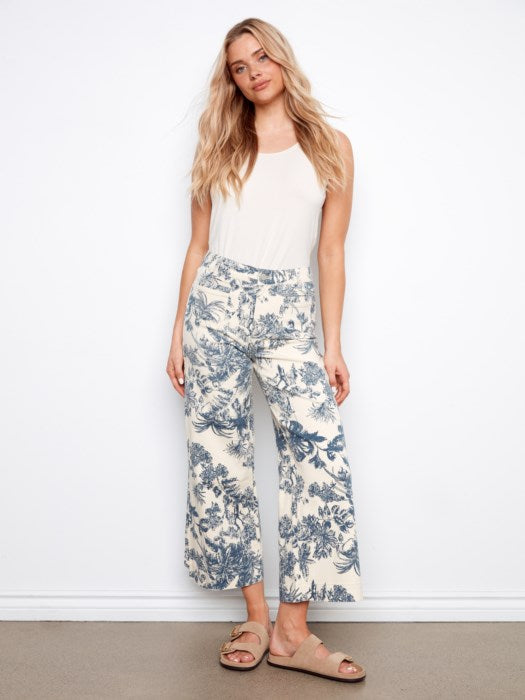 Printed Cropped Patch Pocket Flare Twill