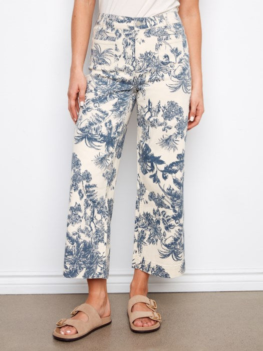Printed Cropped Patch Pocket Flare Twill