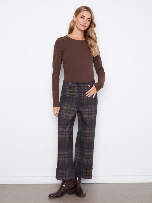 Printed Plaid Wide Leg Pant