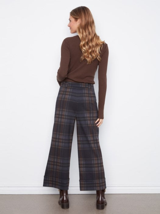 Printed Plaid Wide Leg Pant