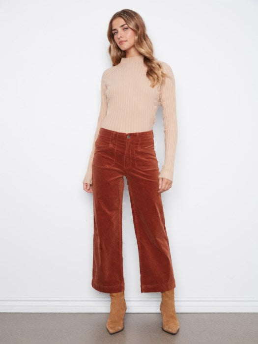 Cropped Wide Leg Corduroy Pants