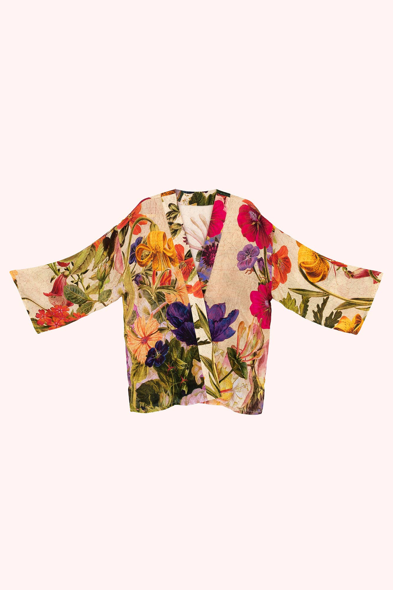Mid-Length Kimono - Cream Posy