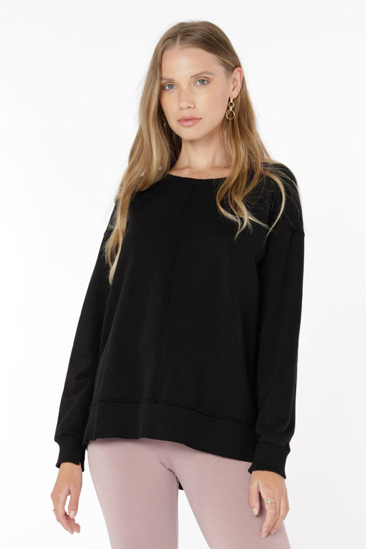 Seamed Crew Neck Long Sleeve Pullover